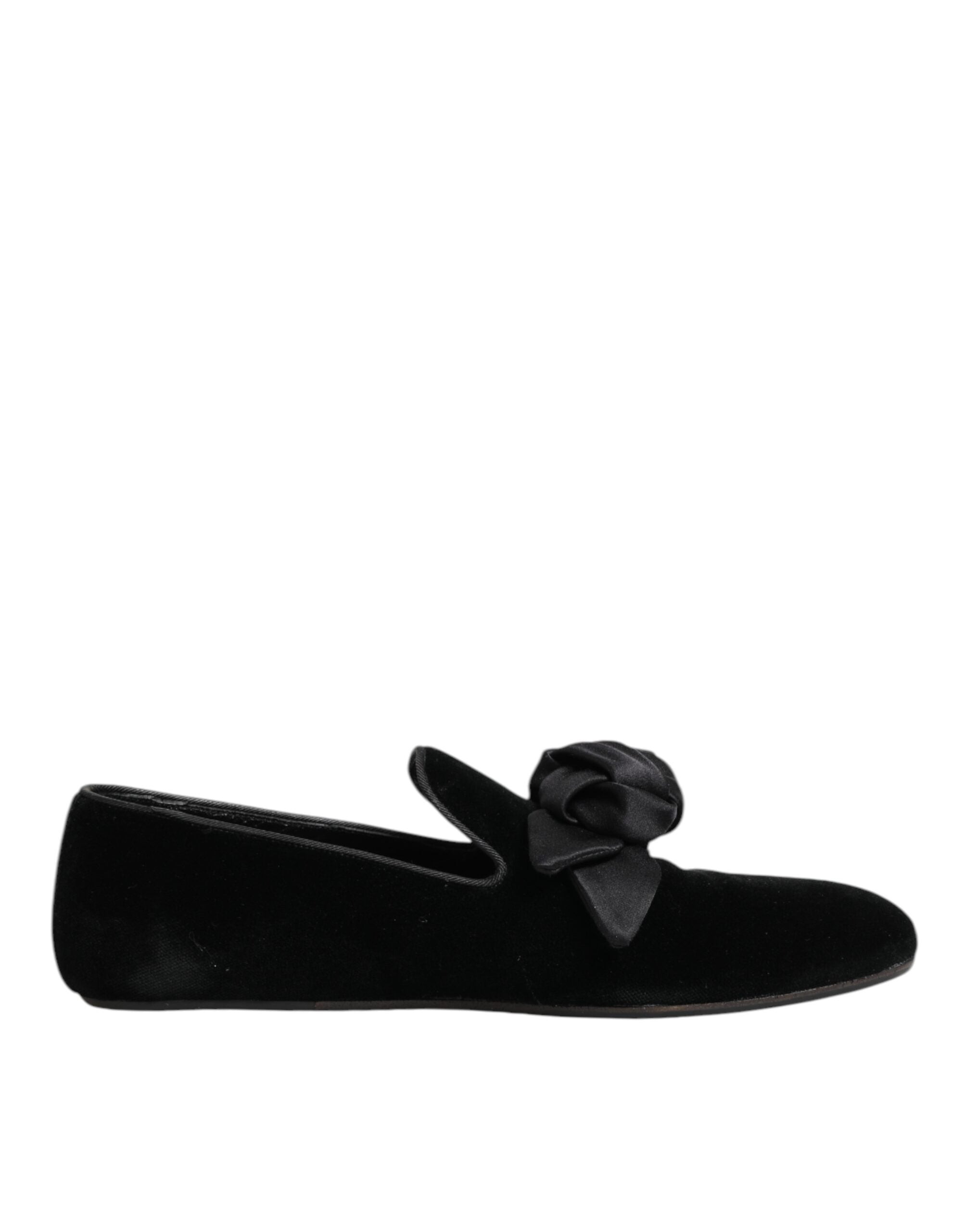 Dolce & Gabbana Black Suede Cotton Rose Slip On Loafers  display picture 1