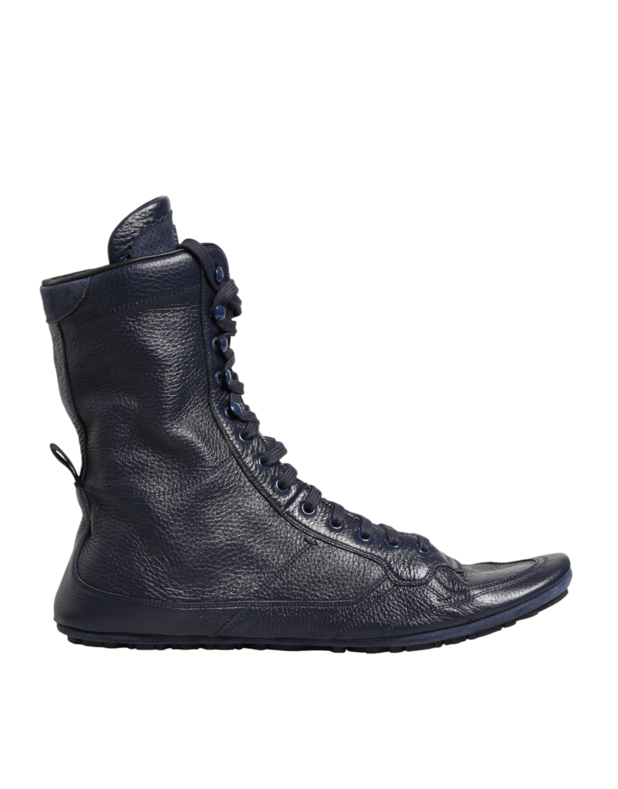 Dolce & Gabbana Dark Blue Deer Leather Mid Calf Boots Men's Shoes