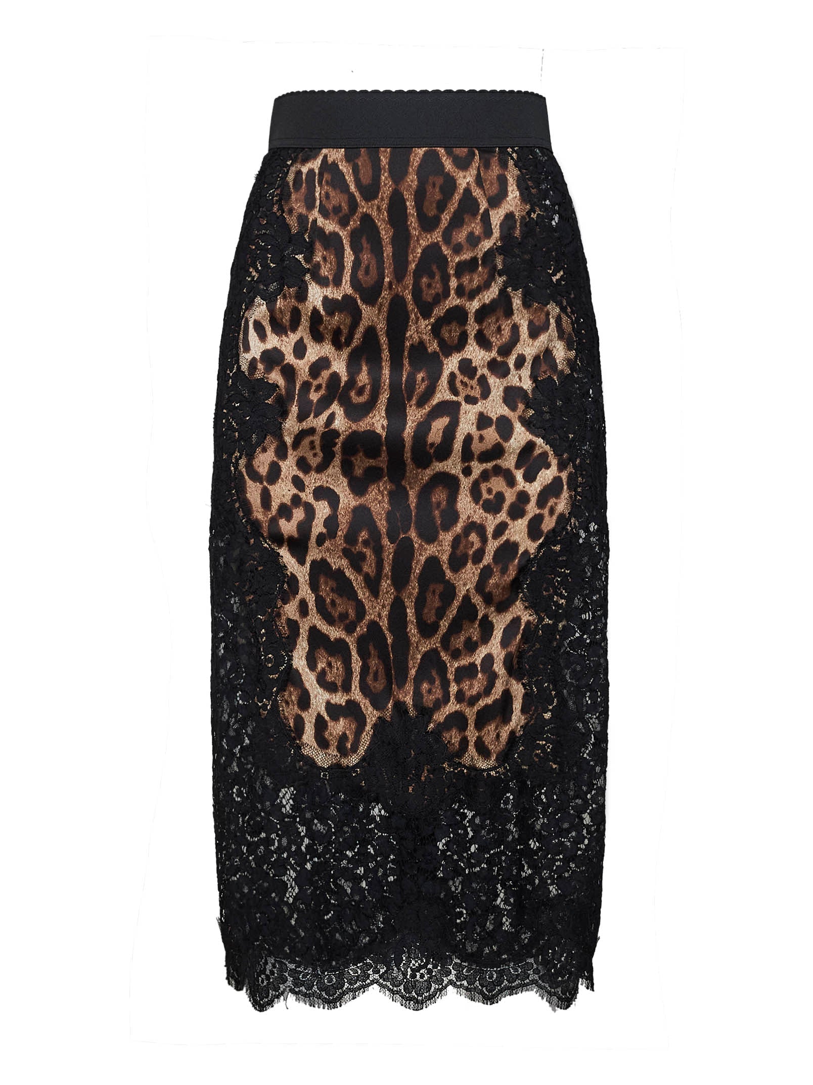 Dolce & Gabbana Women Leopard-Print Satin And Lace Pencil Midi