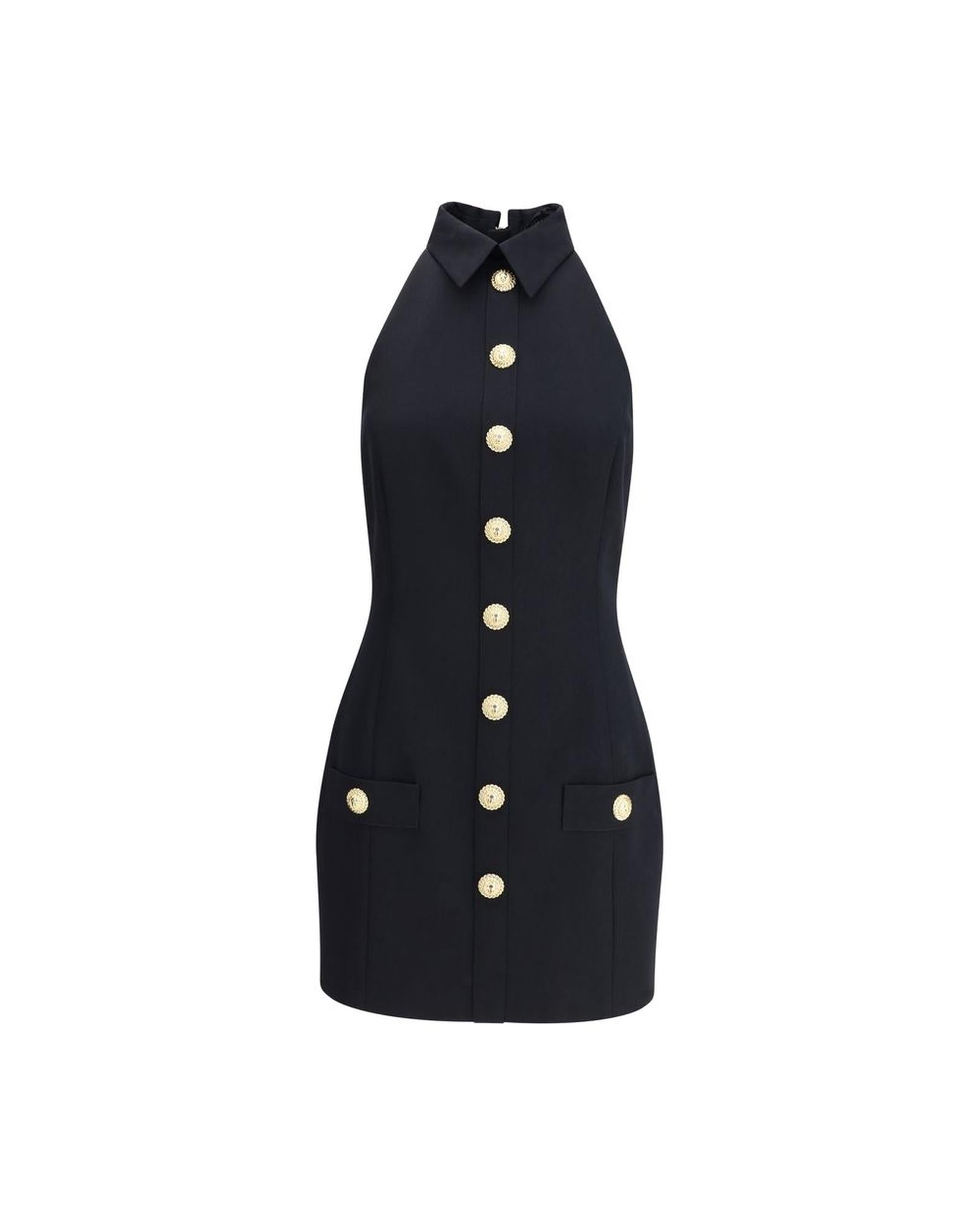 Balmain ButtonUp Sleeveless Mini Dress Women Black Dresses