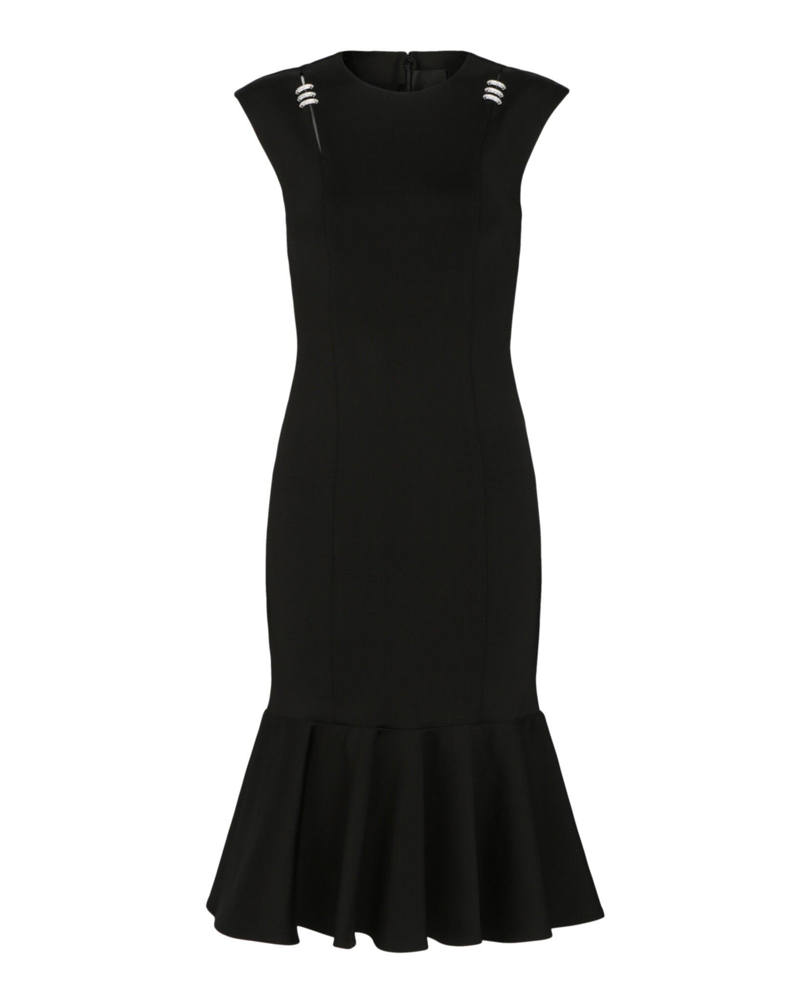 Givenchy Flounce Midi Dress With Embellished Shoulder Detail, Black, Women's, Small, Cocktail & Party Wedding Guest Dresses Flounce-Hem Dresses