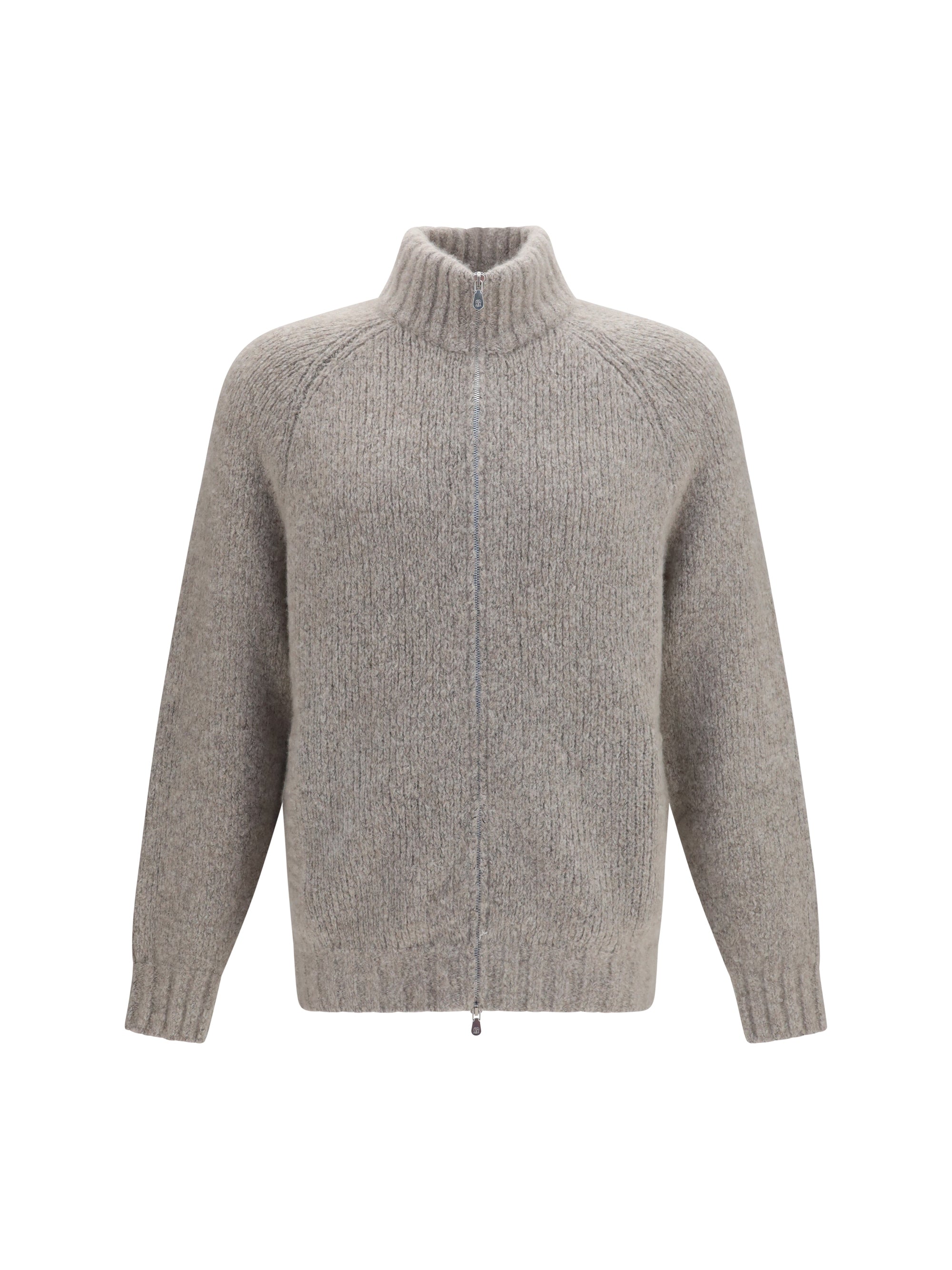 Brunello Cucinelli Men High-Neck Cashmere And Silk Cardigan With