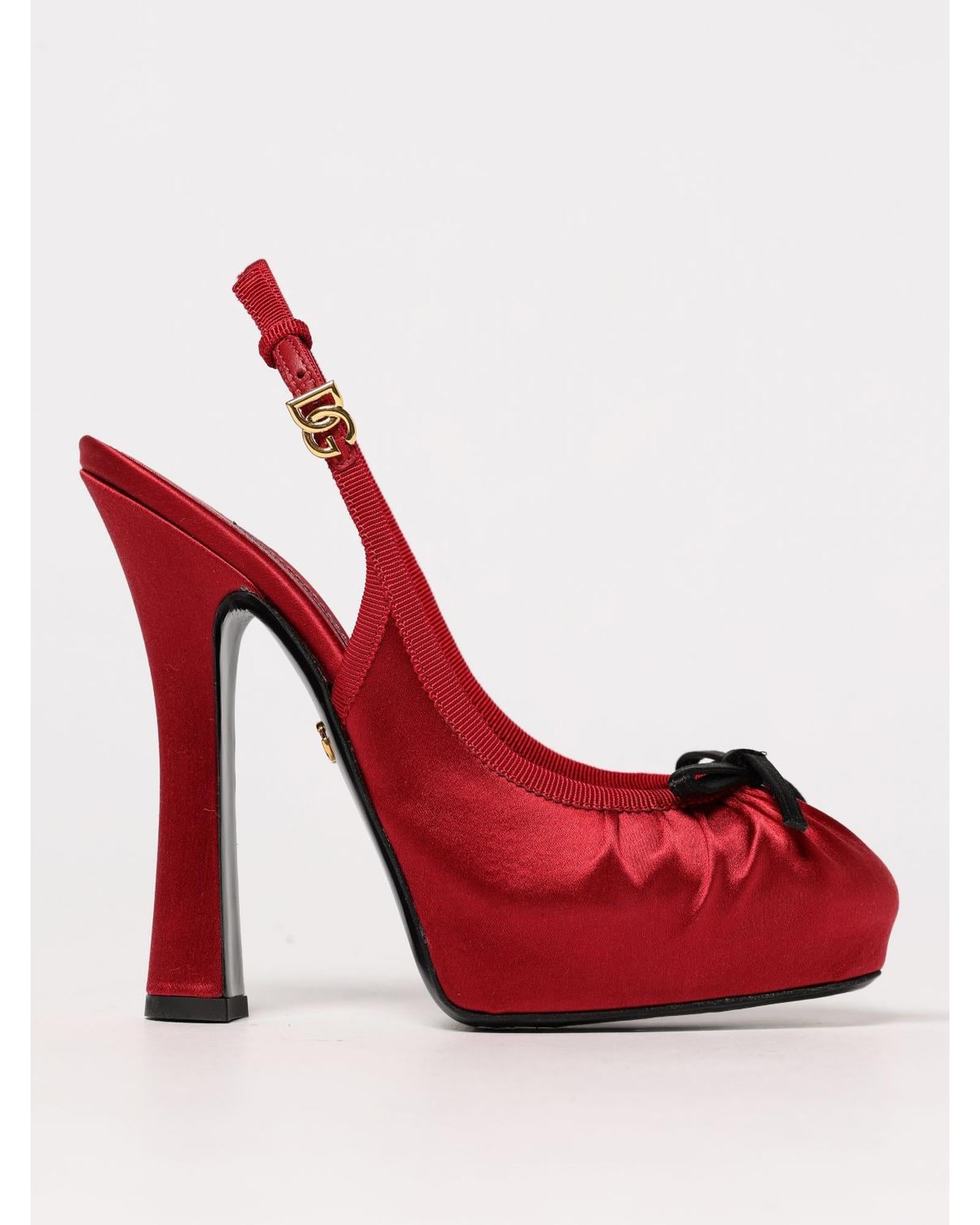 【関税&送料込】Dolce & Gabbana Red Satin Pumps Dolce & Gabbana Satin Slingback Platform Heels Women Red