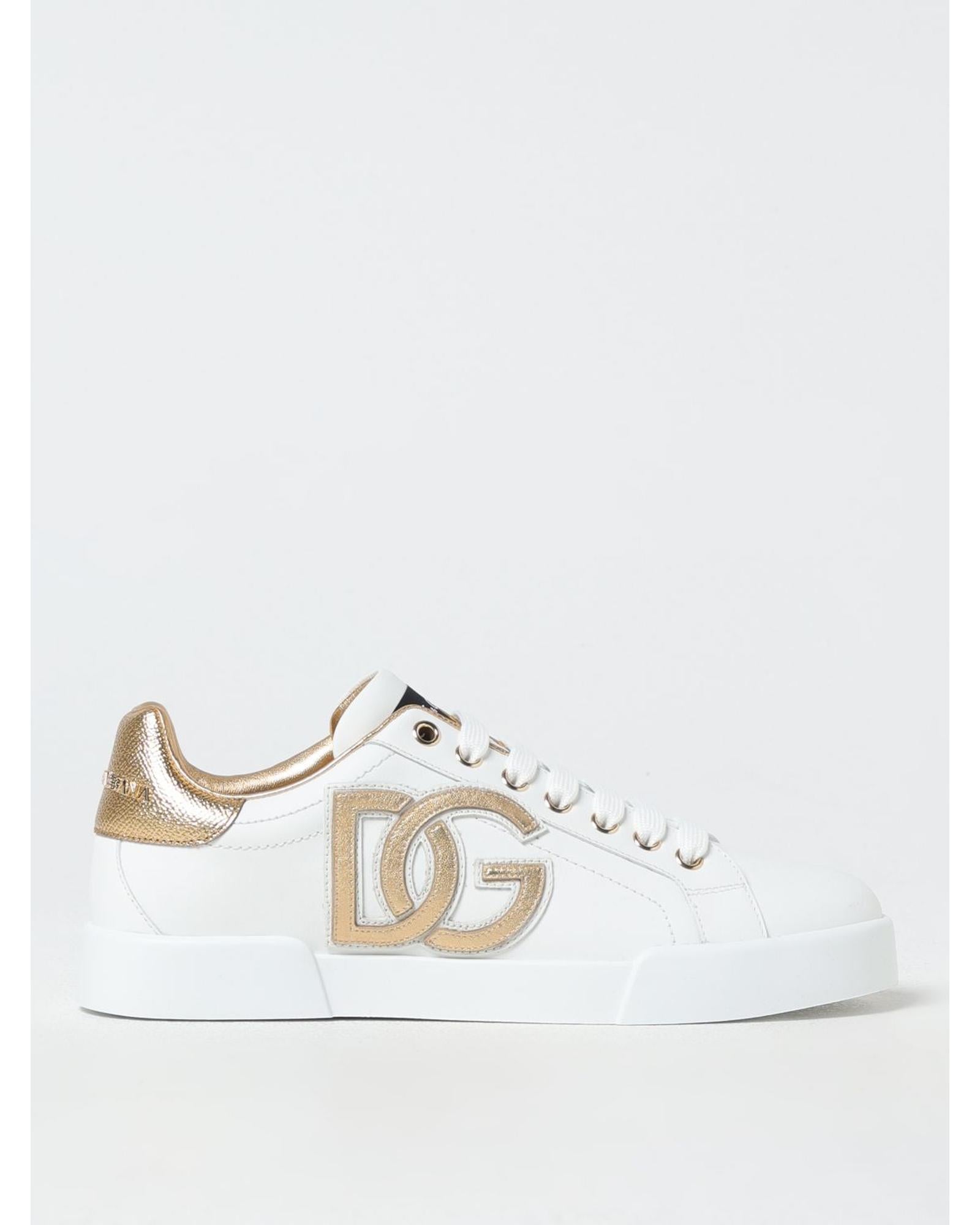 Dolce & Gabbana Leather Sneakers Gold Logo Women White – Bluefly