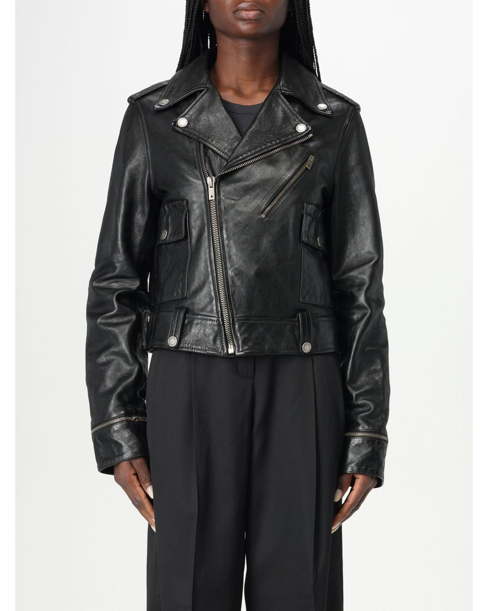ジャケット GOLDEN  Woman Jacket Black GWP02137P00119590100 Women's tobacco-colored suede jacket women with fringes