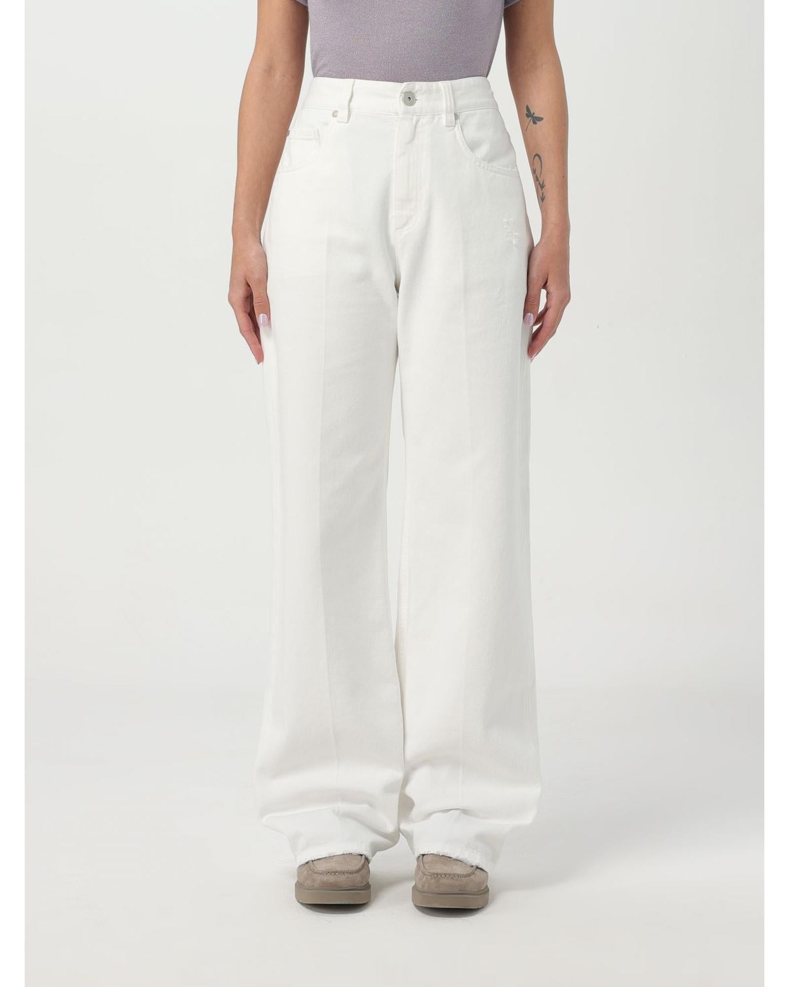 デニム・ジーパン BRUNELLO CUCINELLI Woman Jeans White M0H81P5568 C600R Brunello Cucinelli Wide Leg Jeans Women White – Bluefly