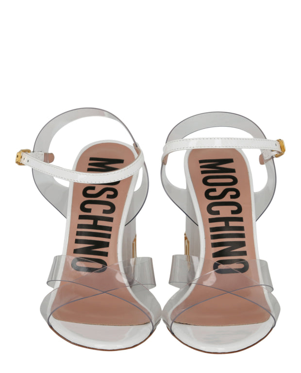 Moschino Womens Transparent Logo Heel Sandals