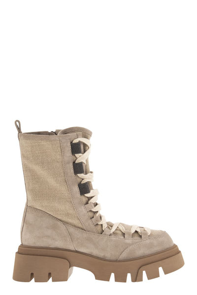 Brunello Cucinelli Women's Suede & Canvas Ankle Boots In Roccia