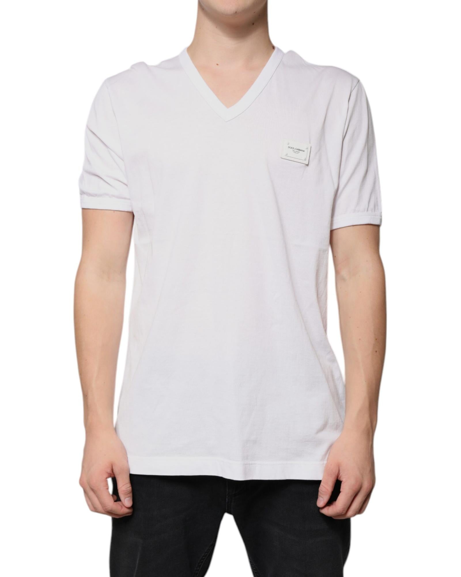 Dolce & Gabbana V-NECK T-SHIRT Vネック Tシャツ ロゴ Dolce & Gabbana logo-tag V-neck T-shirt | White | FARFETCH JO