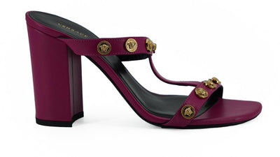 Versace Elegant Purple Calf Leather High Women's Sandals