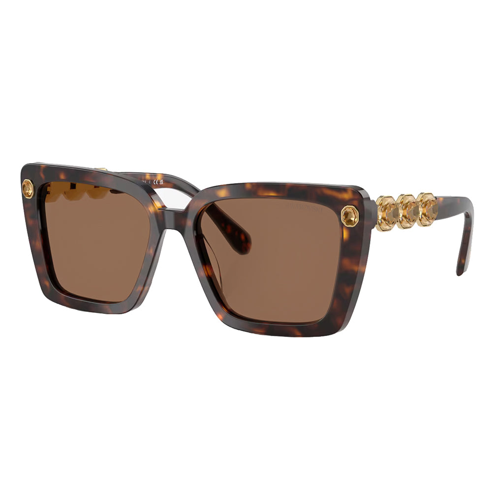 Swarovski SK 6032 100273 Havana Plastic Square Sunglasses Brown Lens Swarovski SK 6016 Plastic Womens Irregular Sunglasses Dark  main image 4