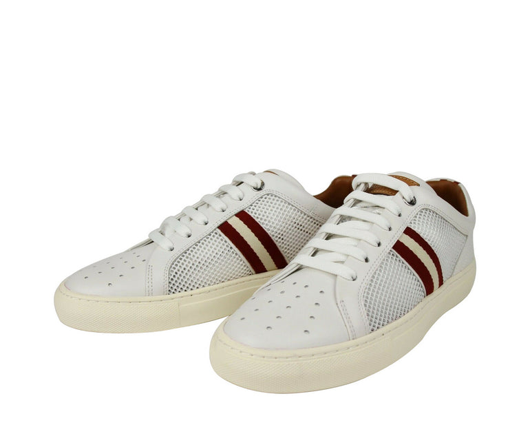 Bally Men's White Calf Leather Sneakers With Red Beige Herk-U-07 (7 D US)