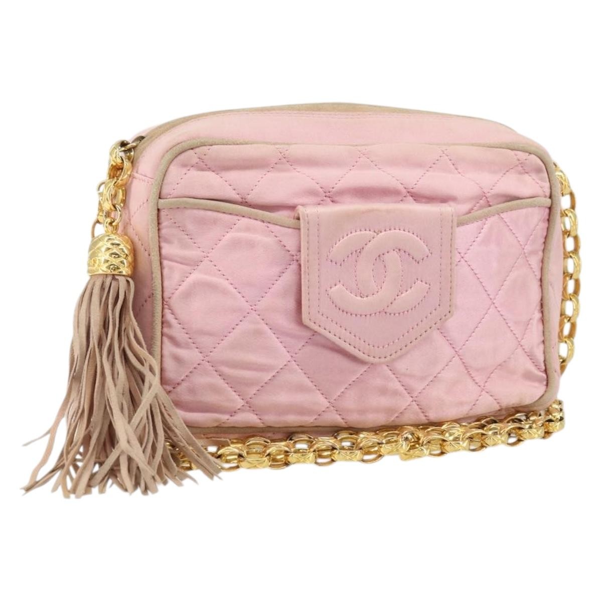 Chanel Vintage Camera Tassel Bag Satin Pink Satin Shoulder Bag Bag