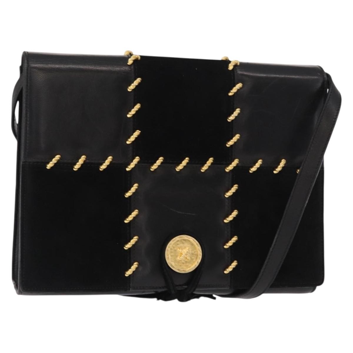 Salvatore Ferragamo Gancini Shoulder Bag Suede Black Suede