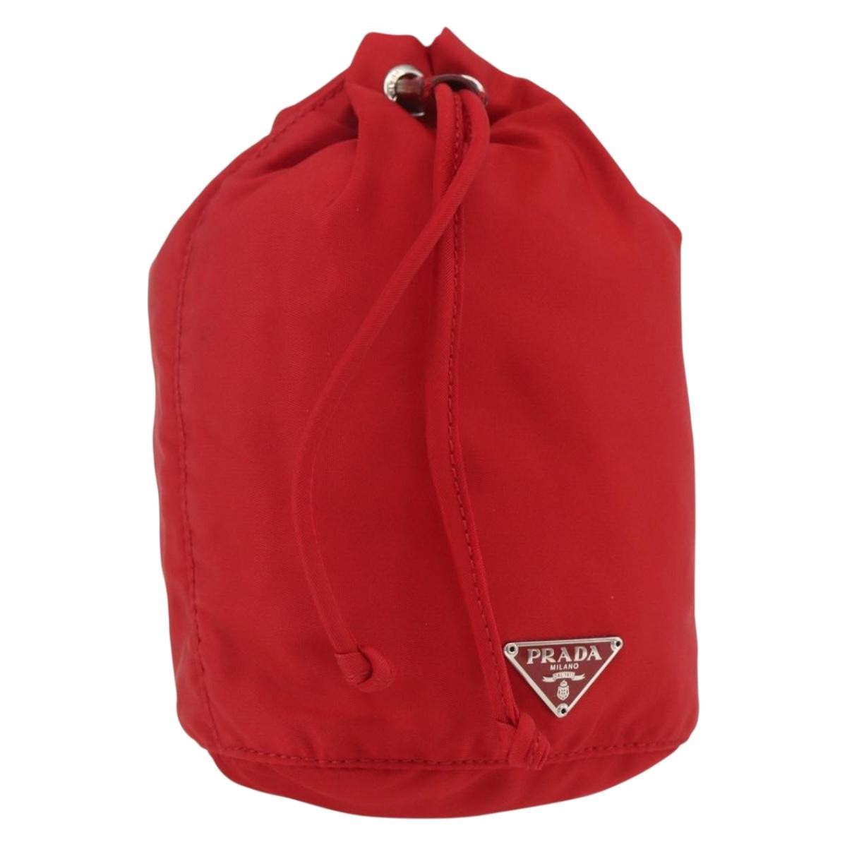 Prada Drawstring Wristlet Bucket Bag Tessuto Red Nylon Clutche 