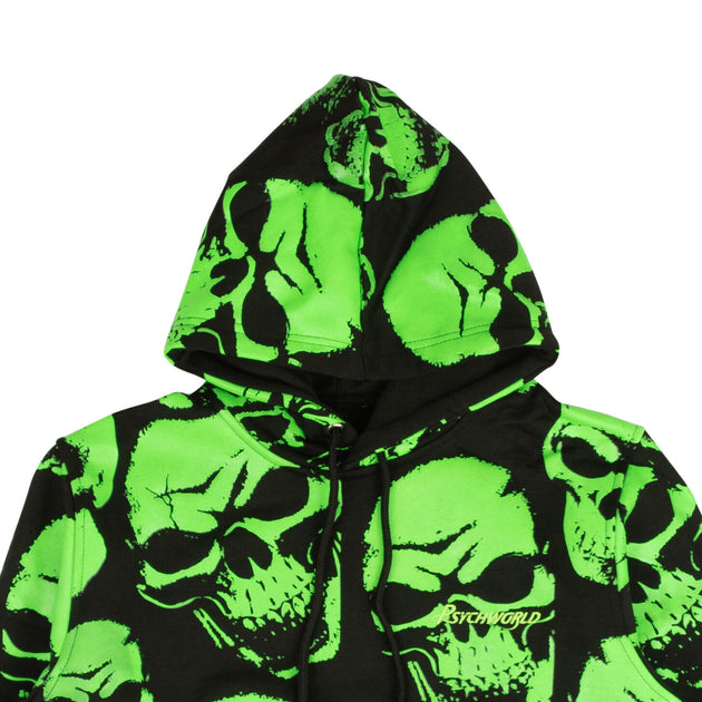 PSYCHWORLD Black & Green Skull Logo Hoodie
