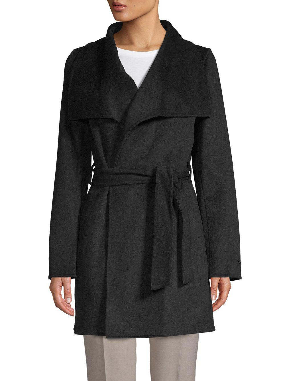 T Tahari Women's Black Lightweight Wool Ella Wrap Coat Jacket