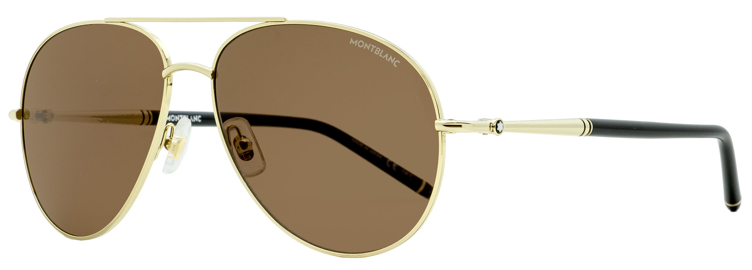 MONTBLANC ダブルブリッチサングラスべっこう Montblanc Pilot Sunglasses MB0068S 001 Gold/Black 61mm 0068 – Bluefly