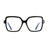 Tom Ford Eyeglasses Square Full Rim, Shiny Black Frame and Clear Blue Light Block Lens FT6063-B001