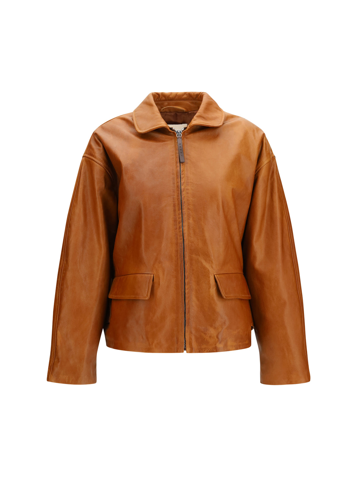 Marni Women Glossy Leather Jacket With Back Martingale