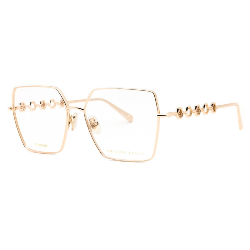 Philipp Plein Eyeglasses Square Full Rim, Shiny Rose Gold Frame and Clear Demo Lenses Lens VPP071M0300