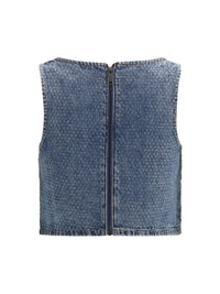 SELF-PORTRAIT Self-Portrait Women Rhinestone Denim Crop Top