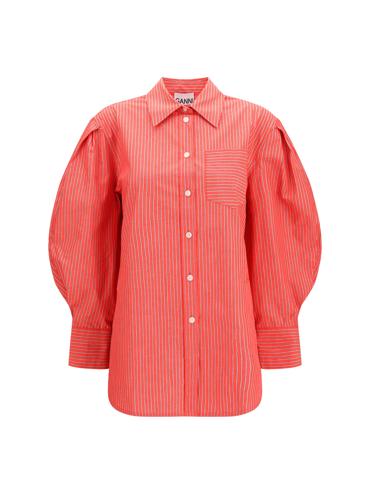 GANNI Ganni Women Striped Cotton Shirt With Balloon Sleeves