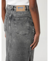 Moschino Jeans MidLength Denim Skirt with Side Slits Women Grey