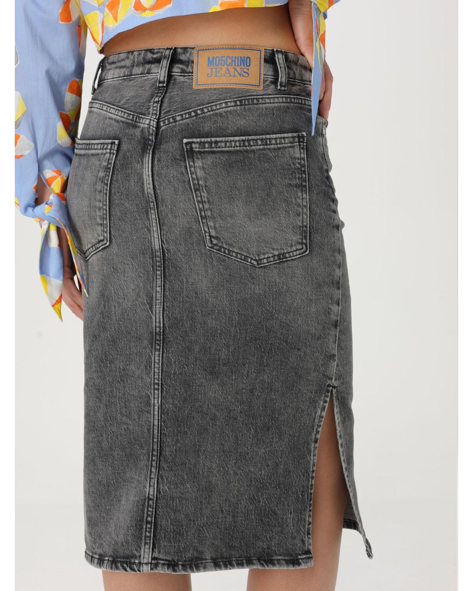 Moschino Jeans MidLength Denim Skirt with Side Slits Women Grey