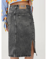 Moschino Jeans MidLength Denim Skirt with Side Slits Women Grey