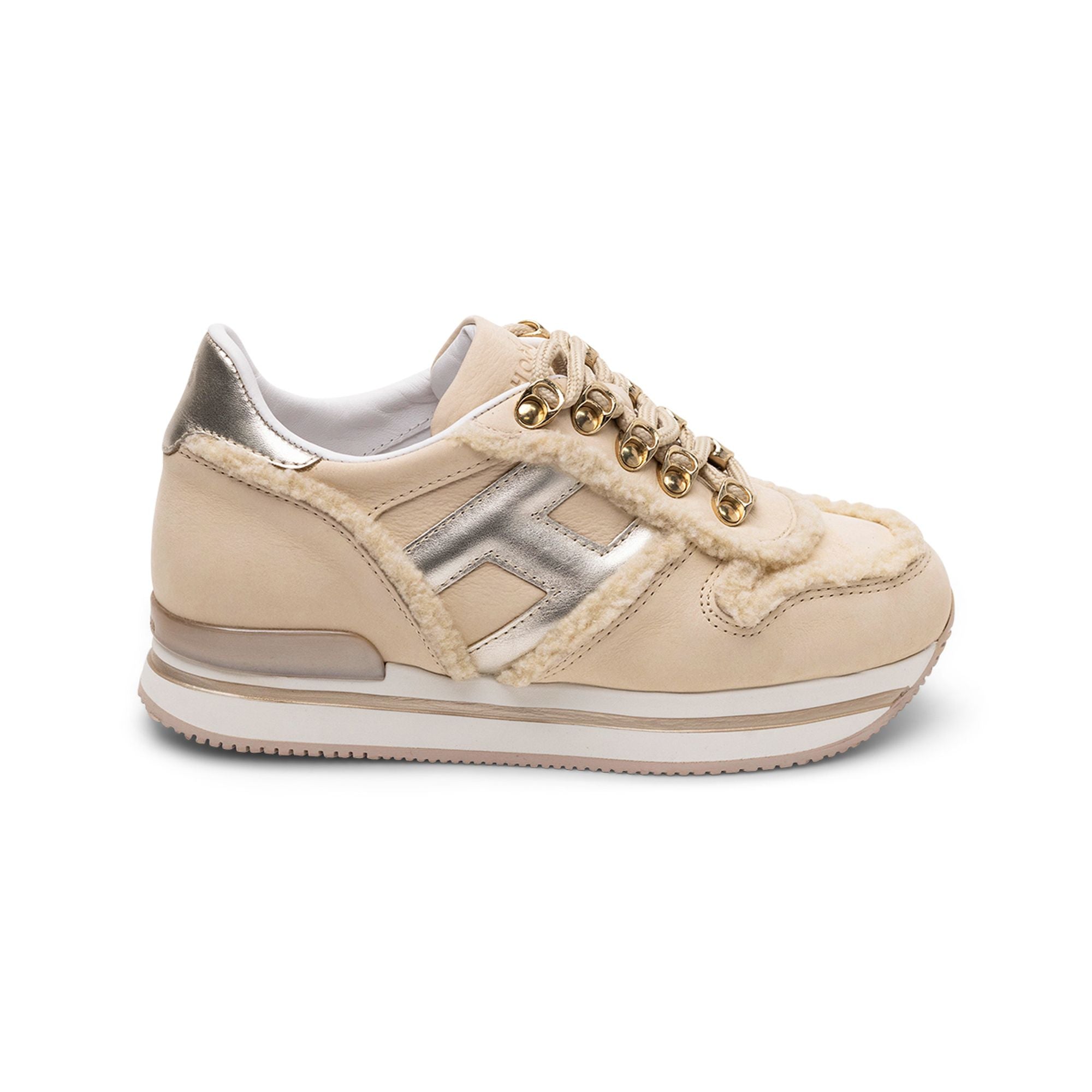 Hogan Metallic-Trimmed Shearling Sneakers