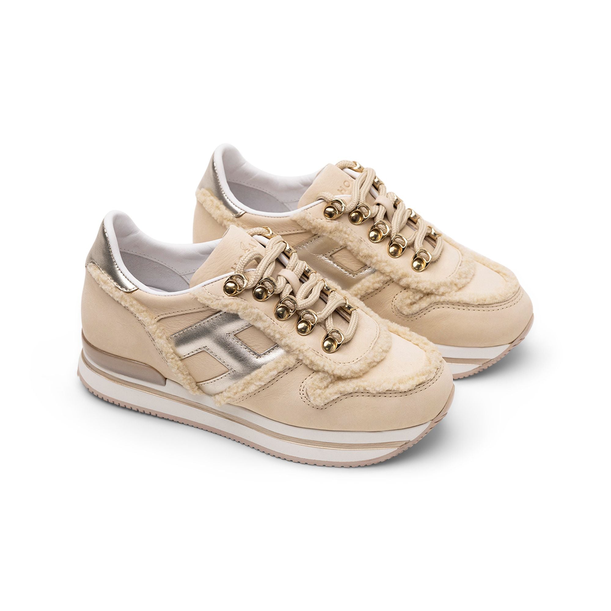 Hogan Metallic-Trimmed Shearling Sneakers