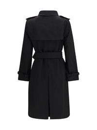 Burberry Women Long Gabardine Trench Coat With Check Collar