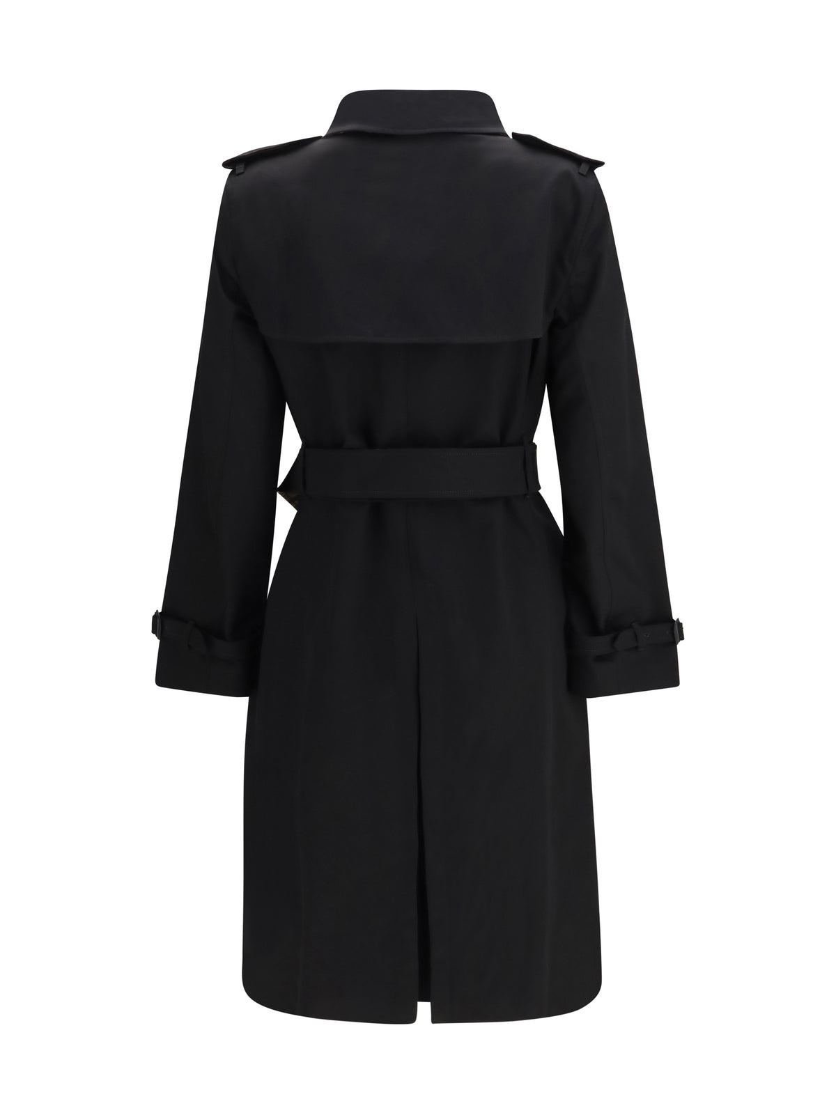 Burberry Women Long Gabardine Trench Coat With Check Collar