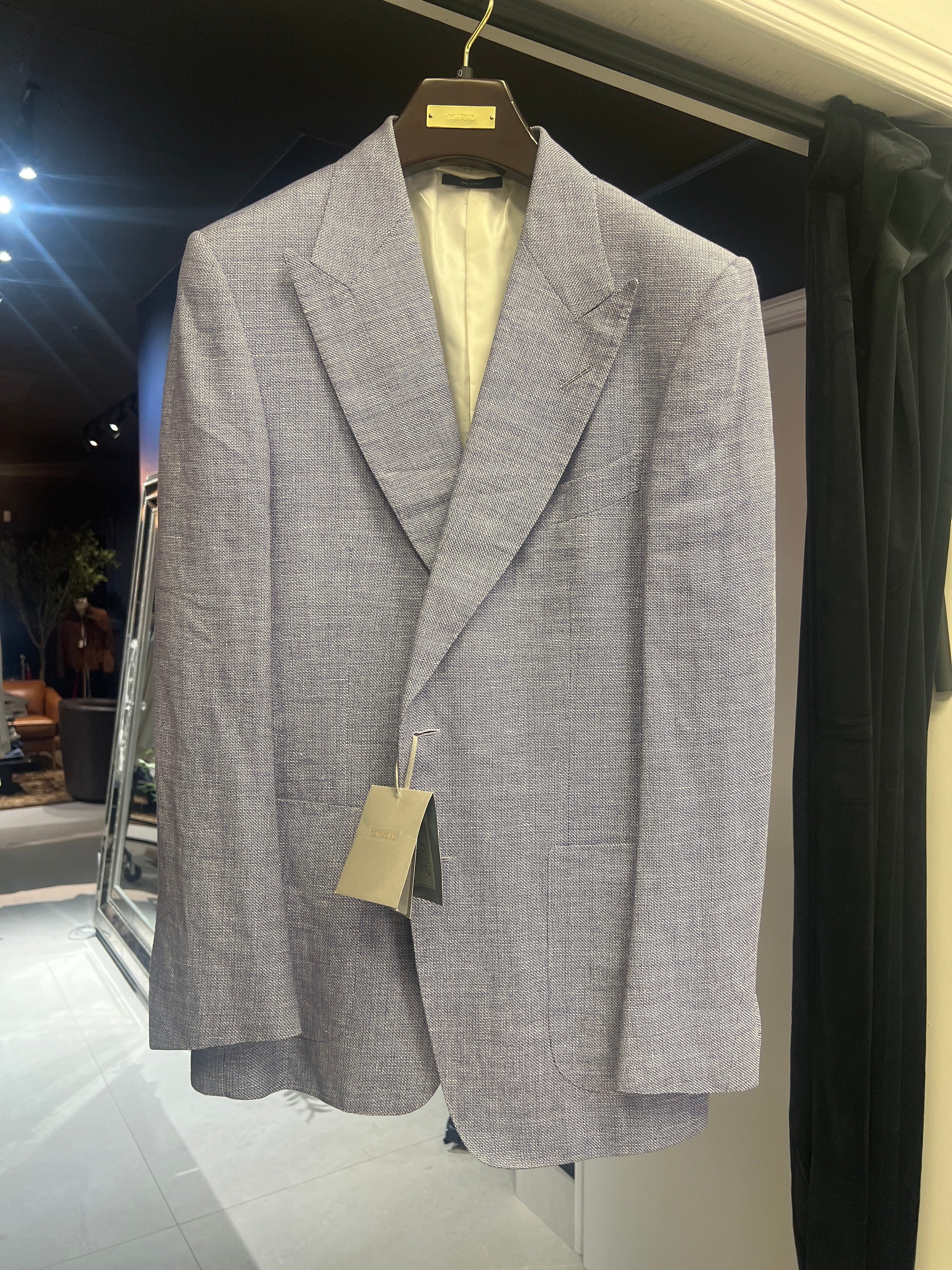 Tom Ford Purple-White Patterned Linen-Blend Blazer