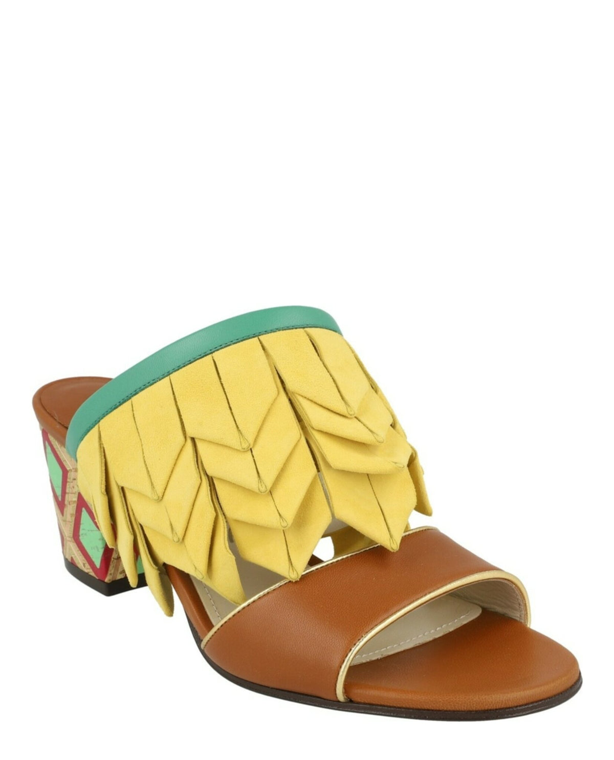 Ferragamo Womens Axis Leather Feather Trim Mules