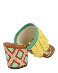 Ferragamo Womens Axis Leather Feather Trim Mules