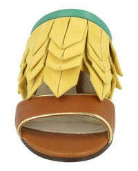 Ferragamo Womens Axis Leather Feather Trim Mules