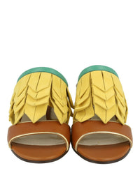 Ferragamo Womens Axis Leather Feather Trim Mules