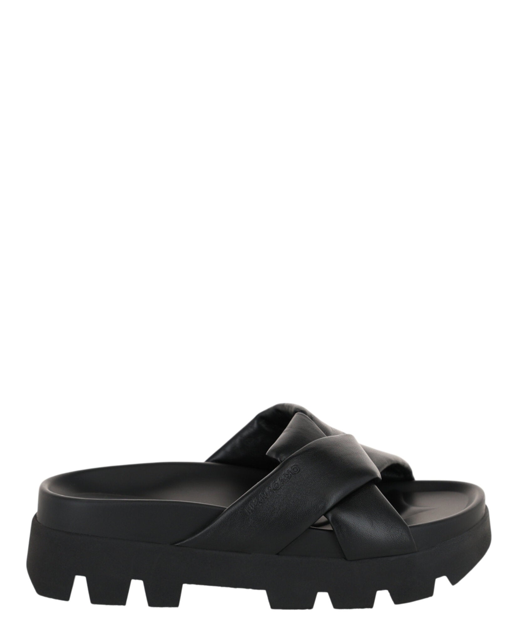 Ferragamo Womens Air Lug Leather Sandals Black