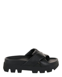 Ferragamo Womens Air Lug Leather Sandals Black