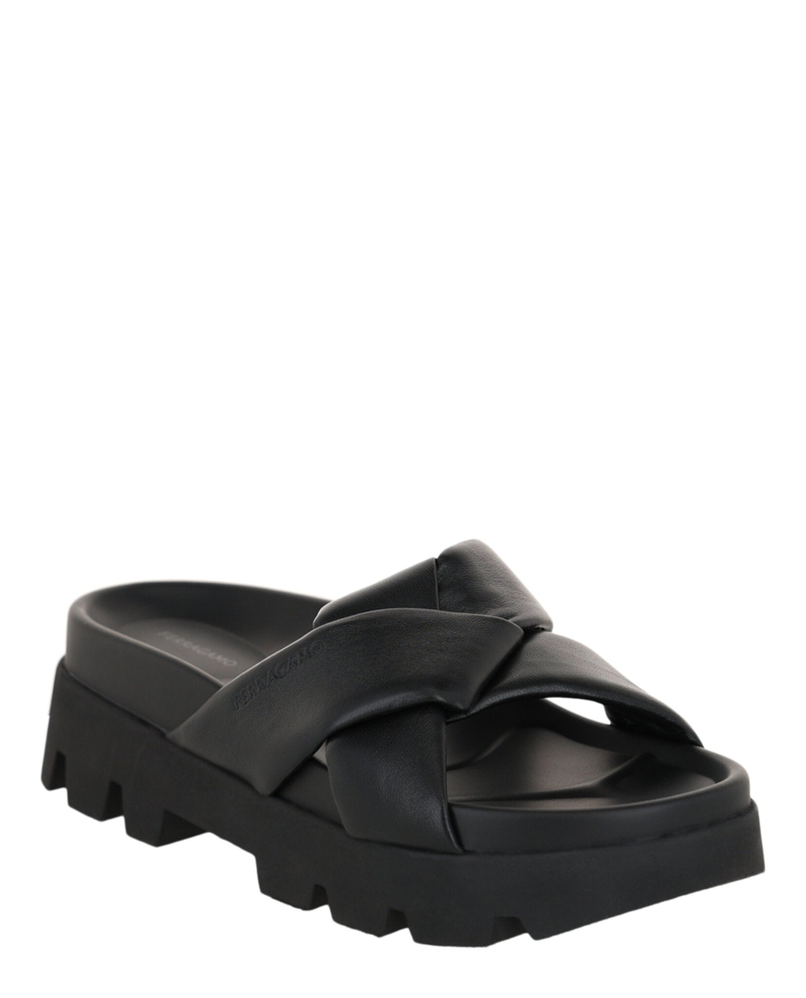 Ferragamo Womens Air Lug Leather Sandals