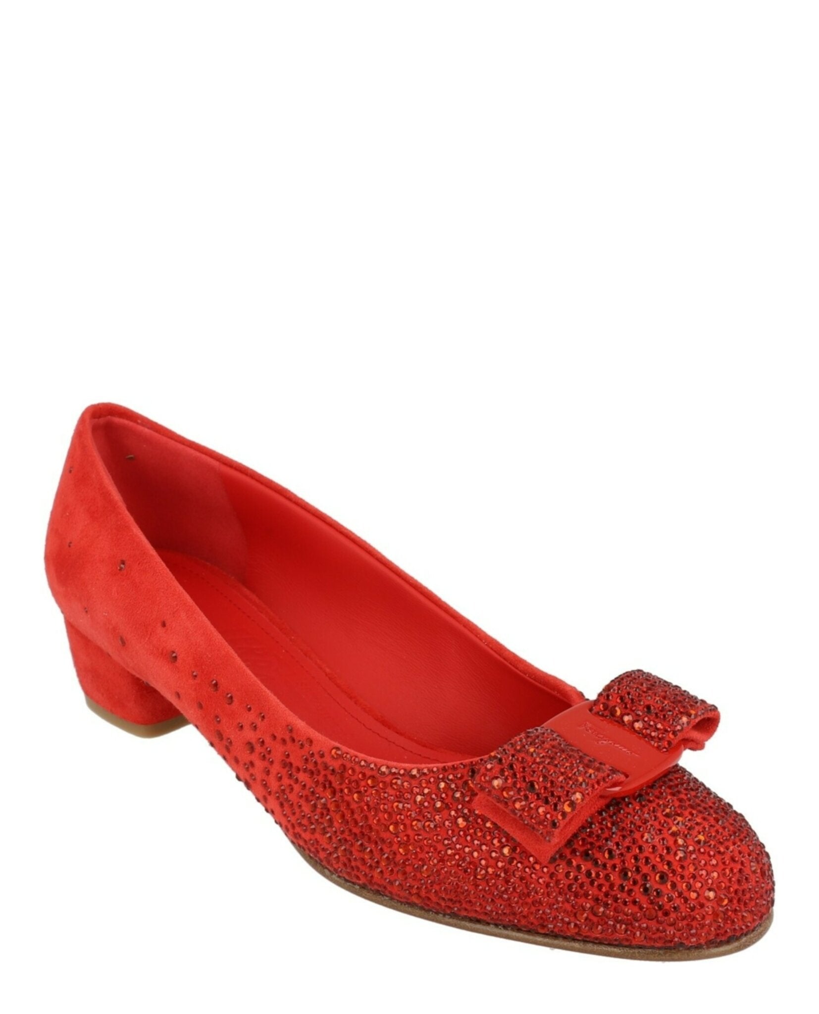 Ferragamo Womens Vara Crystal-Embellished Pumps - Narrow Width