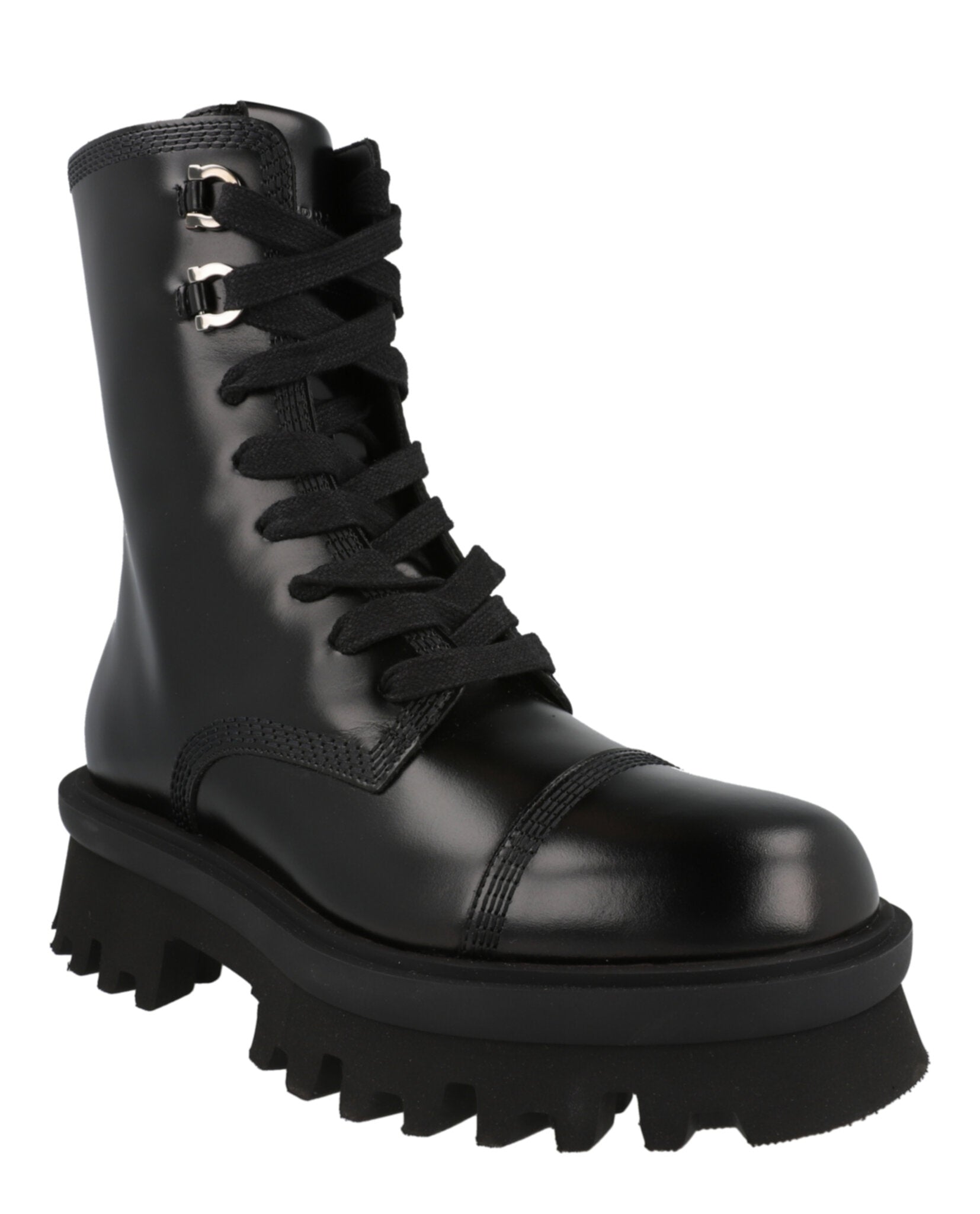 Ferragamo Womens Kira Leather Combat Boots