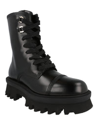 Ferragamo Womens Kira Leather Combat Boots