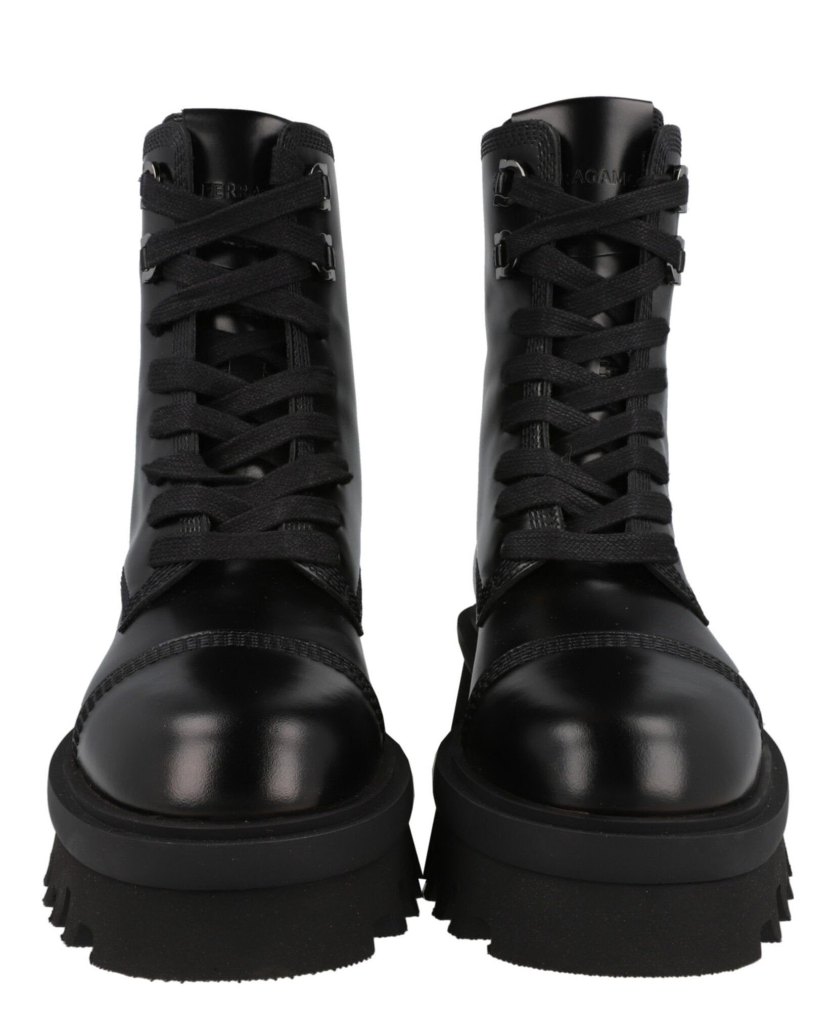 Ferragamo Womens Kira Leather Combat Boots