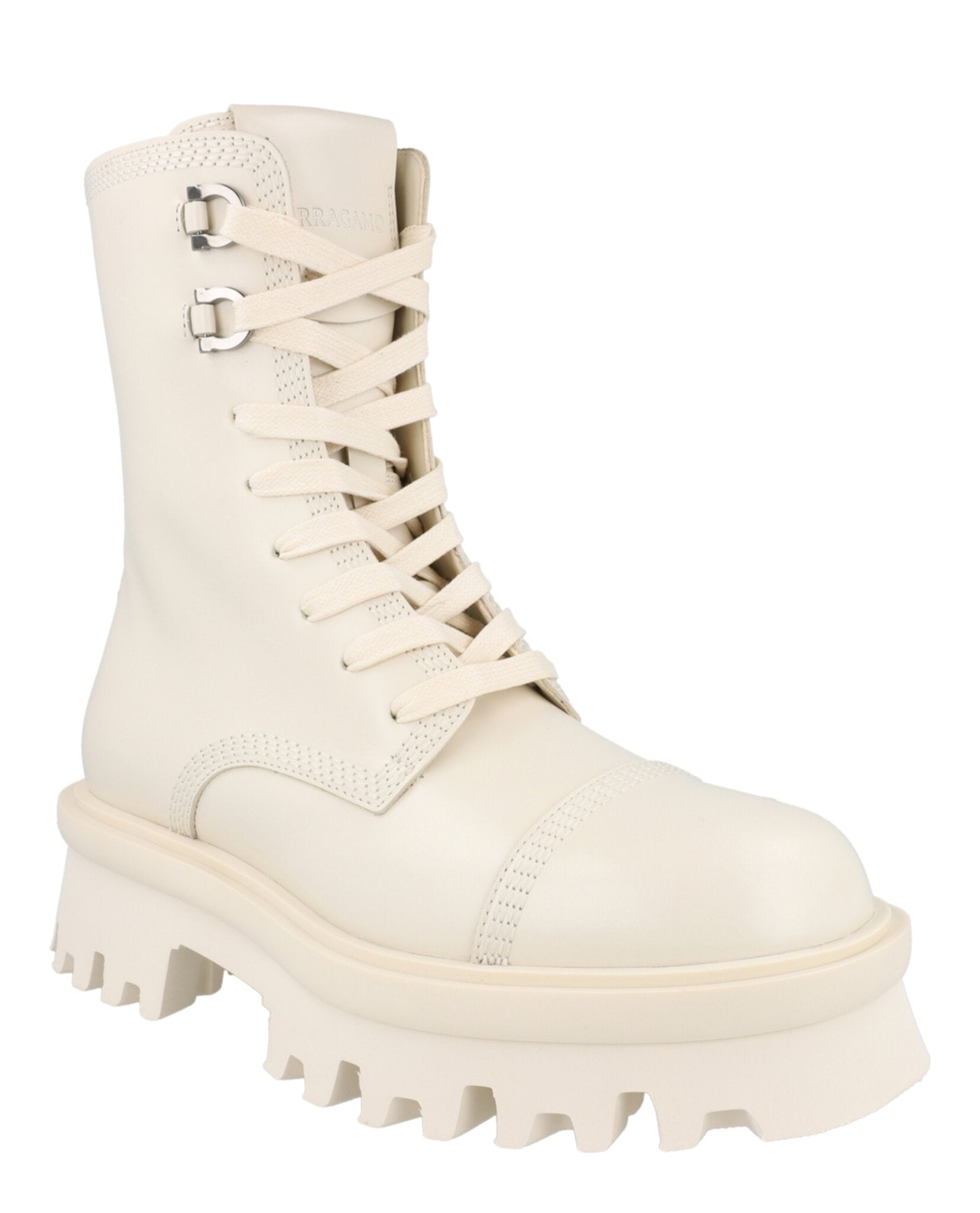 Ferragamo Womens Kira Leather Combat Boots