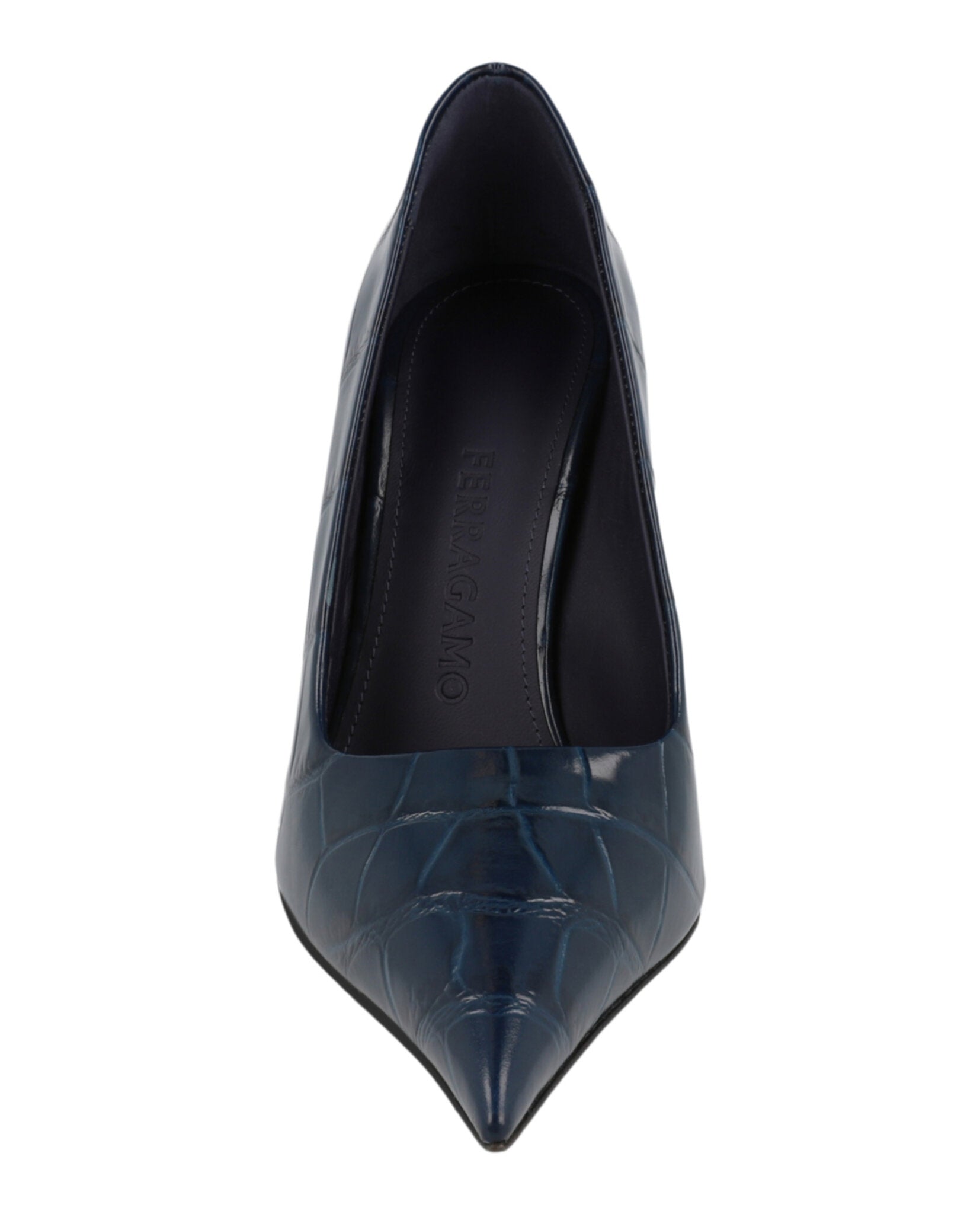 Ferragamo Womens Eva X5 Croc Embossed Pumps