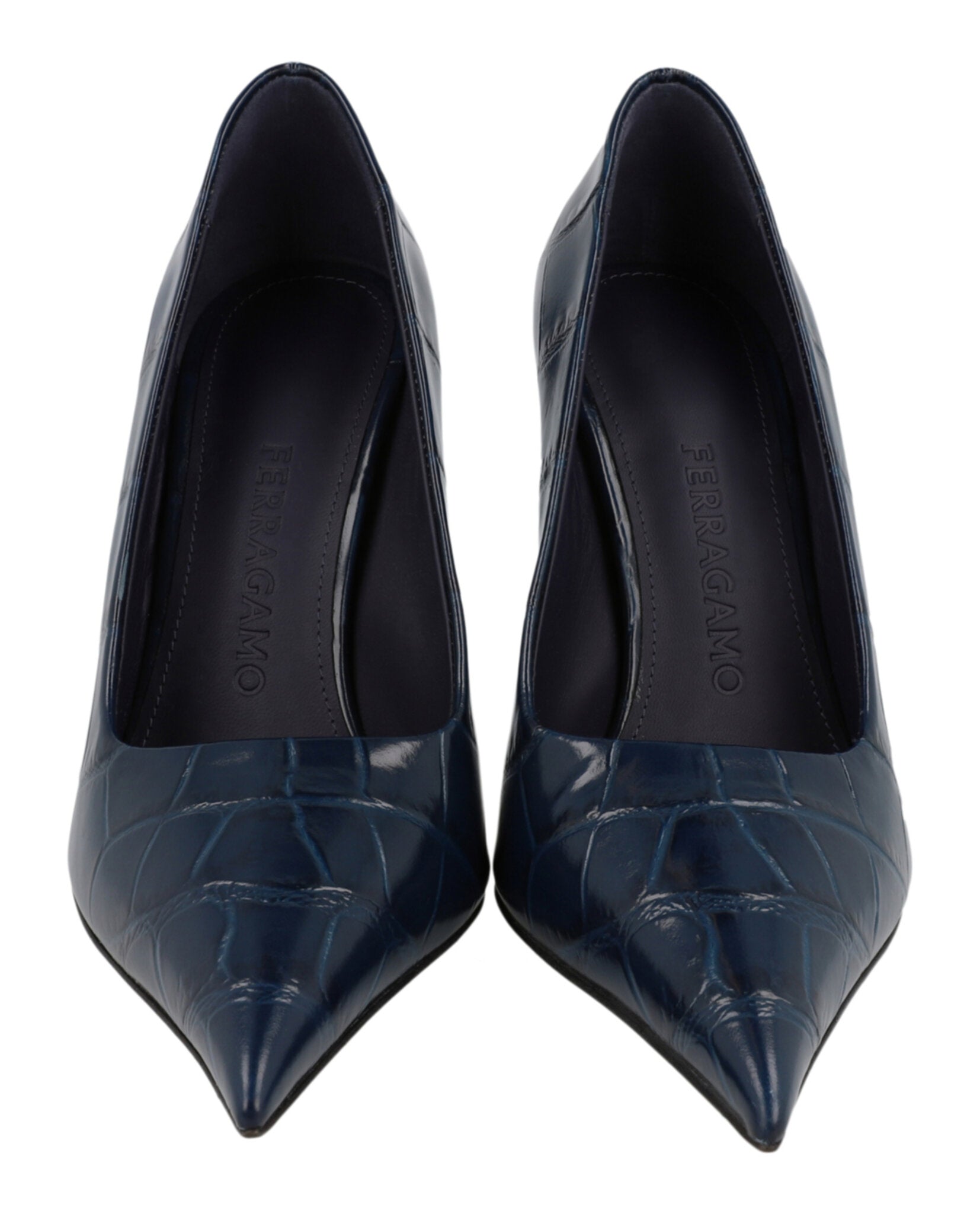 Ferragamo Womens Eva X5 Croc Embossed Pumps