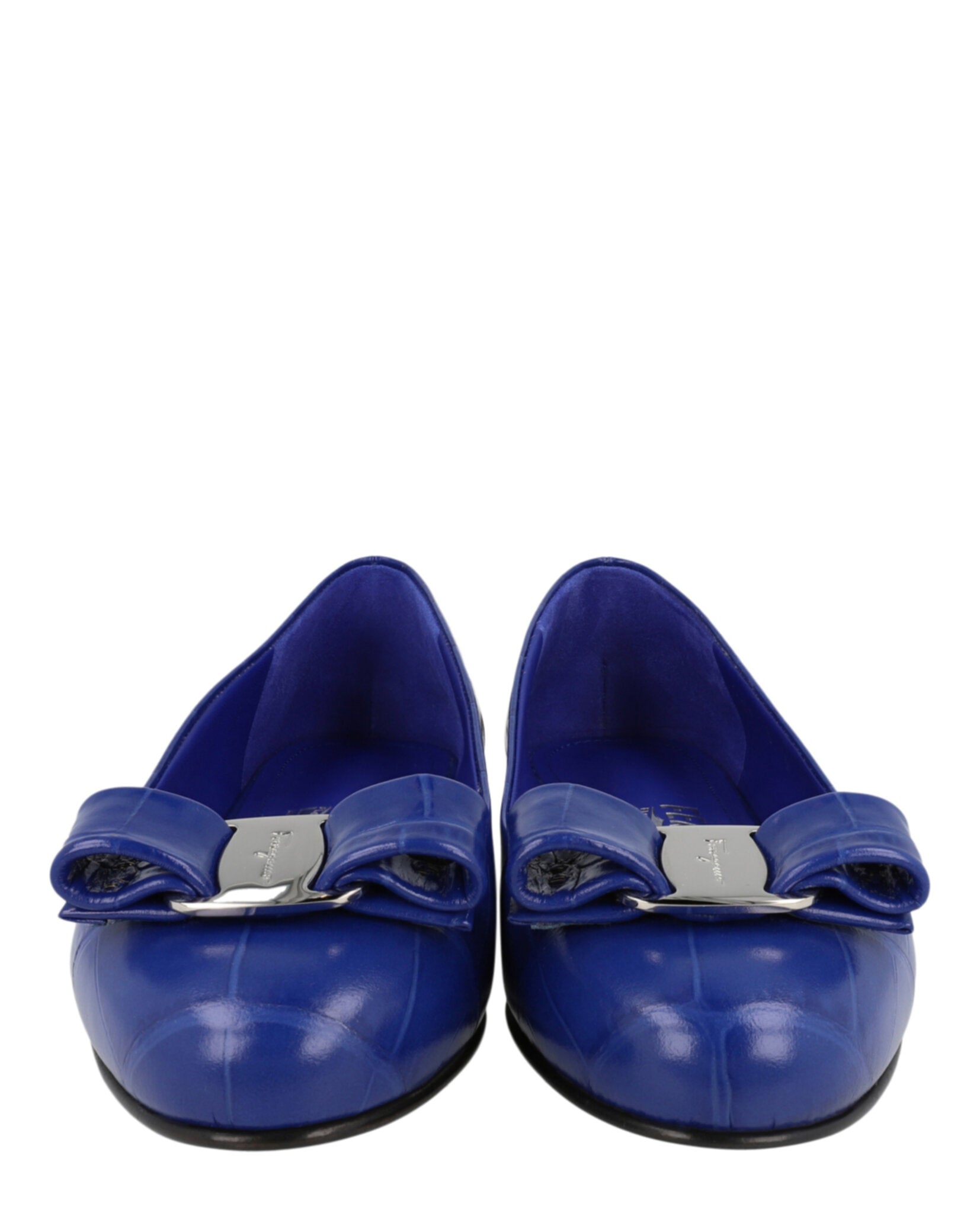 Ferragamo Womens Varina Croc Ballet Flats